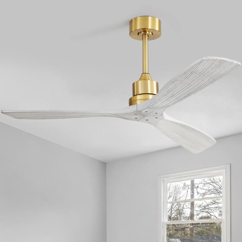 52''/60" Large Ceiling Fan without Lights, Remote Control and Reversible Motor Included, 3 Wood Blades - Gold with Grey Wood Blades - 52 Inch