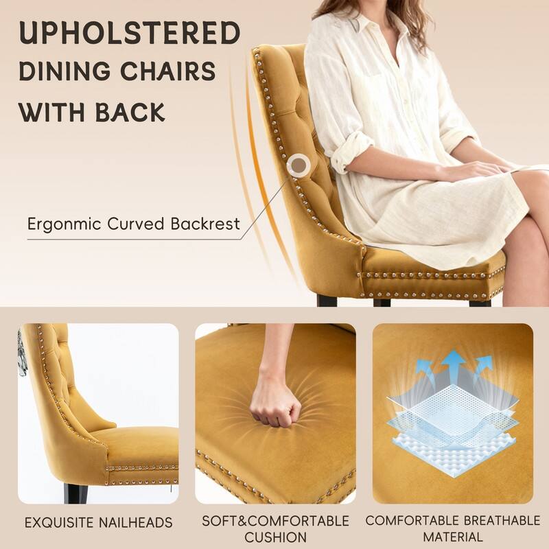High-end Tufted Velvet Upholstered Nailhead Dining Chair Set of 6