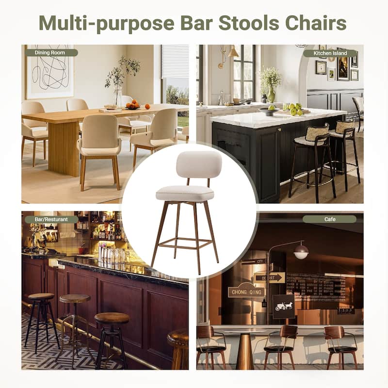RENEWLINE Modern Swivel Bar Stools, 26 Inch Counter Stools(Ser of 2/3/4/6) with Backrest & Waterproof PU Leather