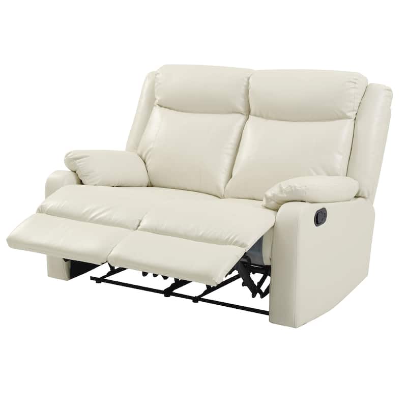 Faux Leather 2-Seater Reclining Sofa with Pillow Top Arm - 55" - White