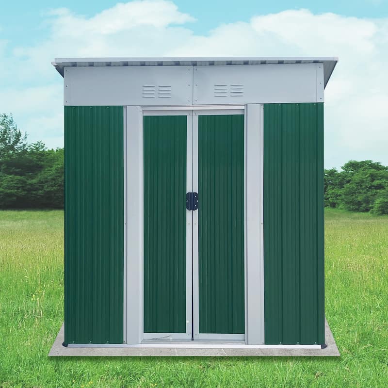 5X3 Feet Small Mini Outdoor Storage Sheds Pent Roof Green With Aluminum Alloy Frame And Sliding Door - Green