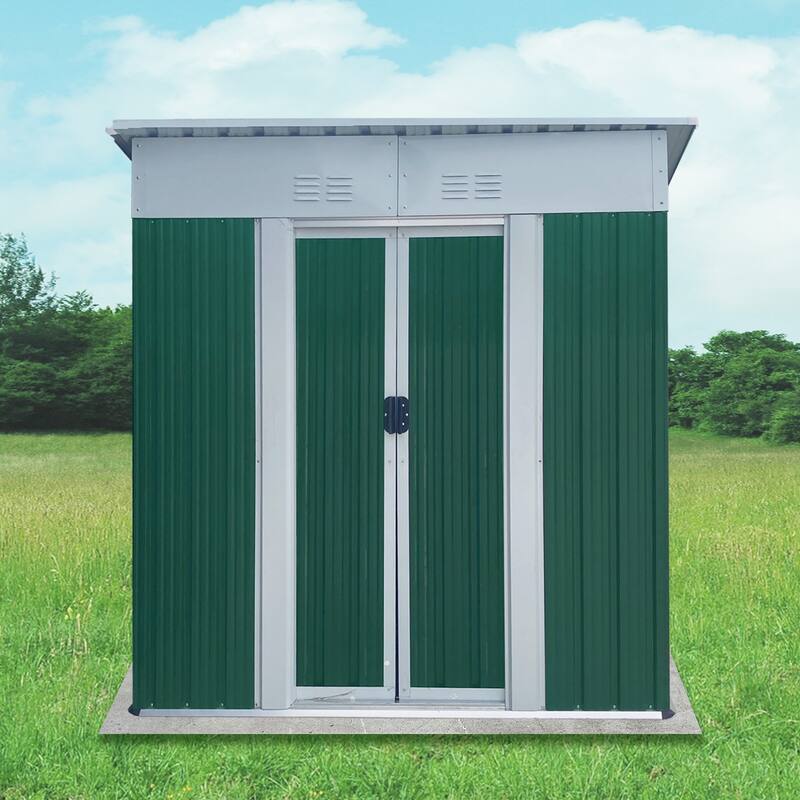 5X3 Feet Small Mini Outdoor Storage Sheds Pent Roof With Aluminum Alloy Frame And Sliding Door - Green