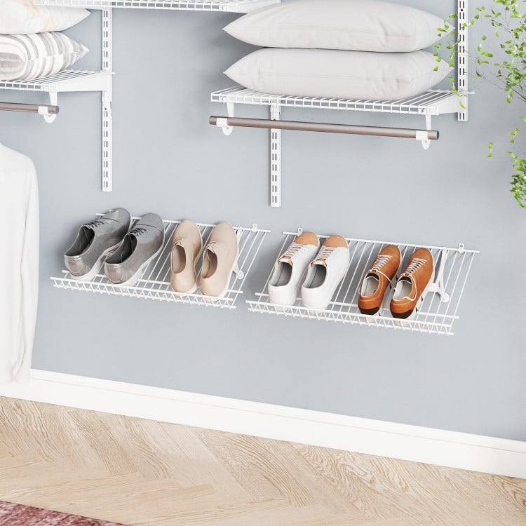 White Metal Wall-Mounted Shelves with Heavy-Duty Brackets and Edge Protection - 24" x 12" x 1"