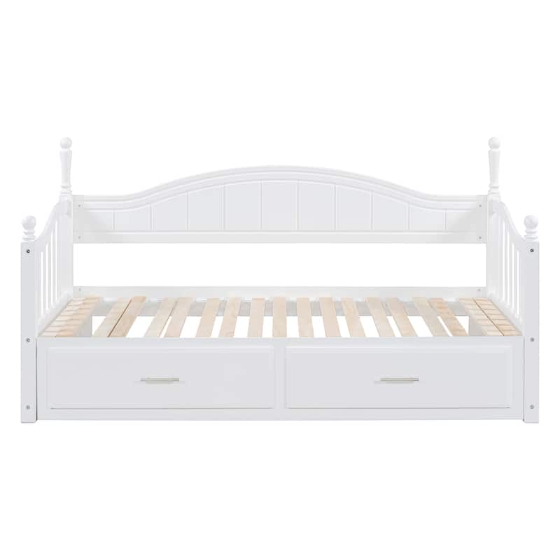 Wooden Twin Size Daybed with Twin Size Trundle - White
