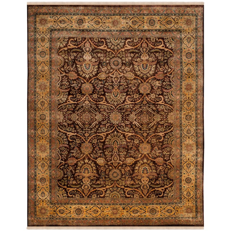 SAFAVIEH Couture Hand-knotted Ganges River Silene Traditional Oriental Wool - 8' x 10' - Dark Brown/Gold - Rectangle