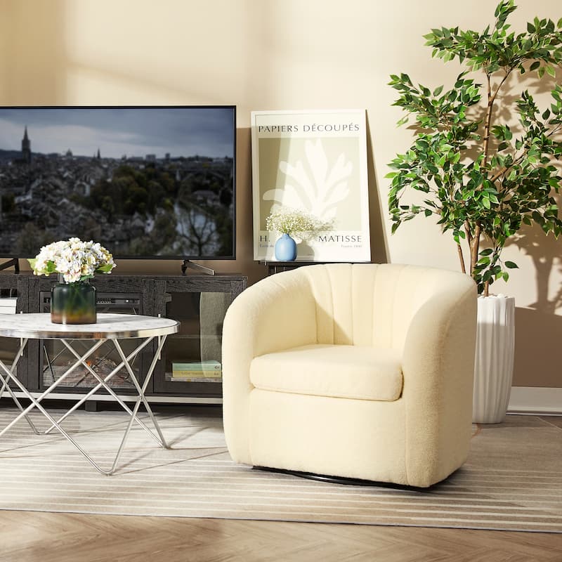Teamson home - Monroe faux shearing 28.75" Swivel Tub Chair, Ivory - 28"L x 29.5"W x 28.75"H