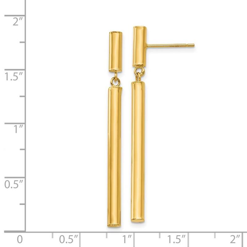 Curata 14k Yellow Gold Polished Bar Stick Dangle Drop Earrings 46x3mm