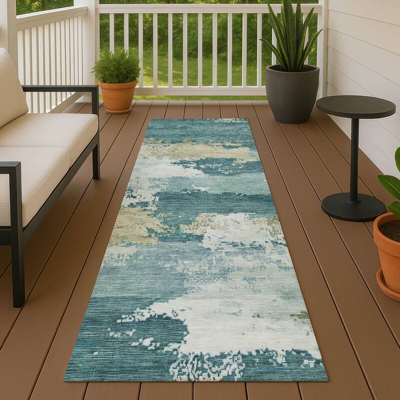 Machine Washable Indoor/ Outdoor Chantille Rug - Teal - 2'3" x 7'6"