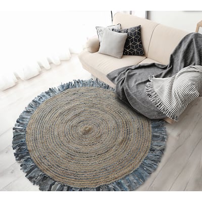 Sevita Organic Jute Braided Area Rug, Denim Blue and Natural