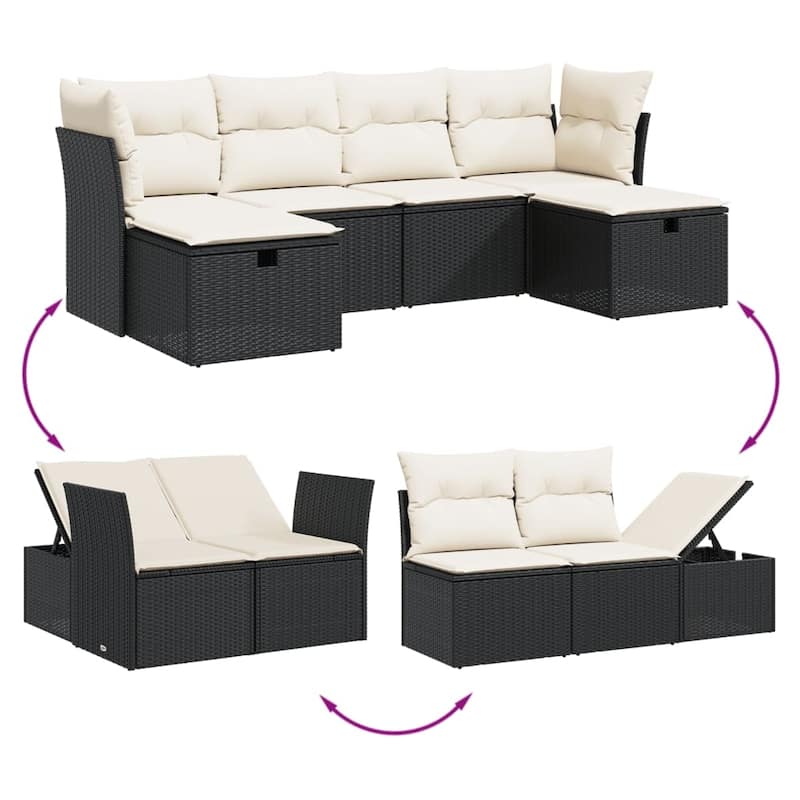vidaXL Patio Sofa Set with Cushions Outdoor Furniture 6 Piece Poly Rattan