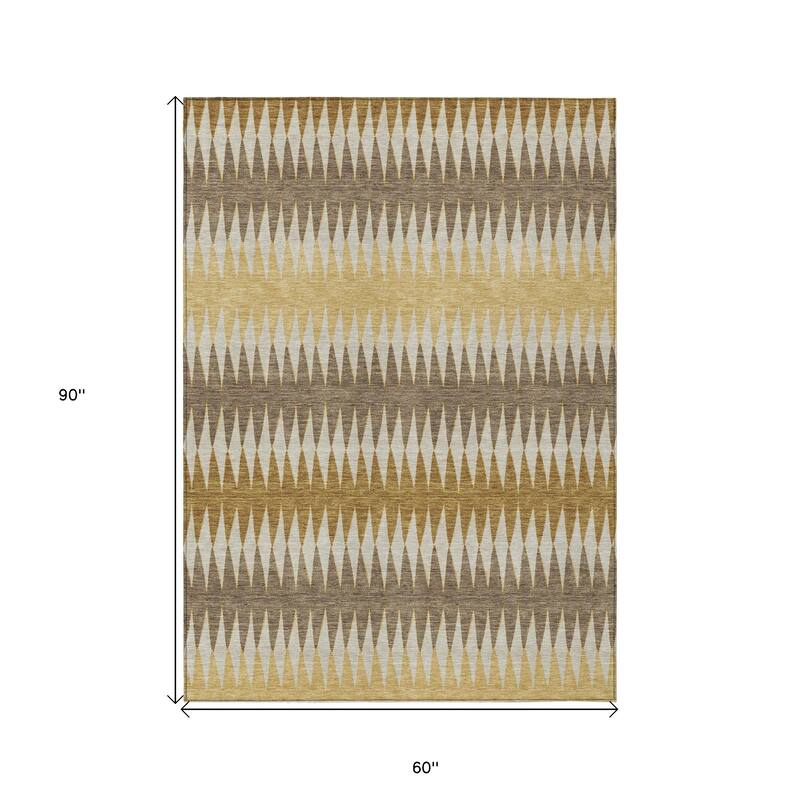Chocolate And Ivory Striped Washable Indoor Outdoor Area Rug - 5' X 8'