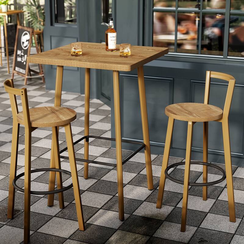 39.4" Bar Table Set with 2 Chairs, Bistro Pub Table & Footrest for Cafe, Dining, Apartment - N/A