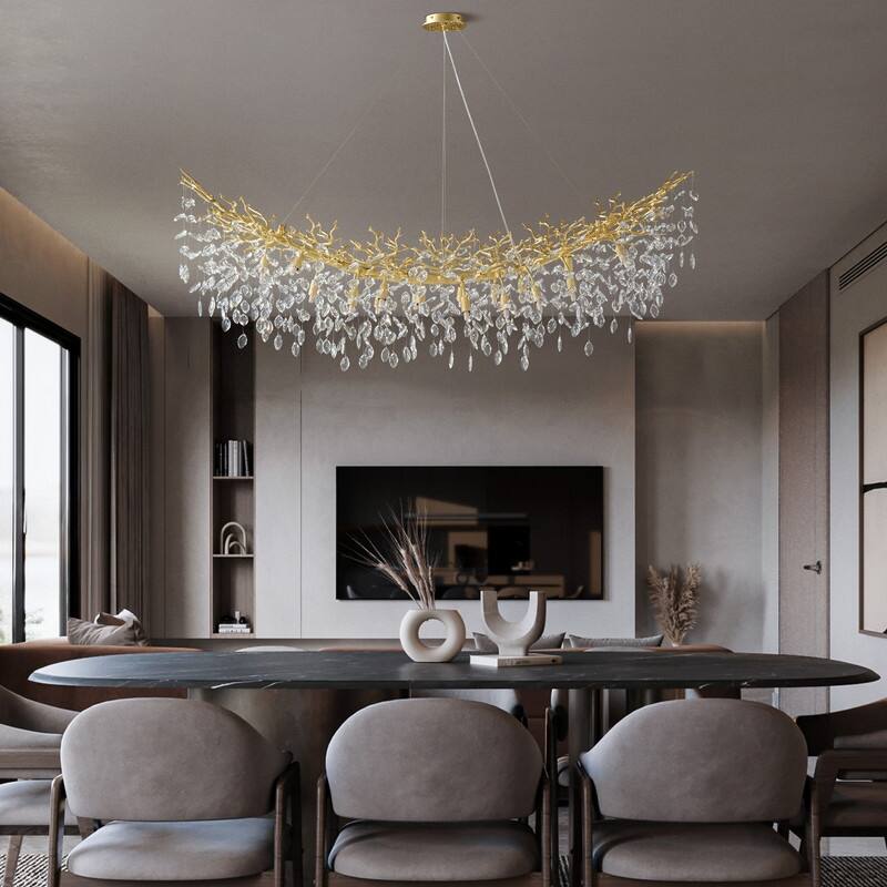 Modern Branch Crystal Linear Chandelier, 1100-1830mm Dining Pendant Light