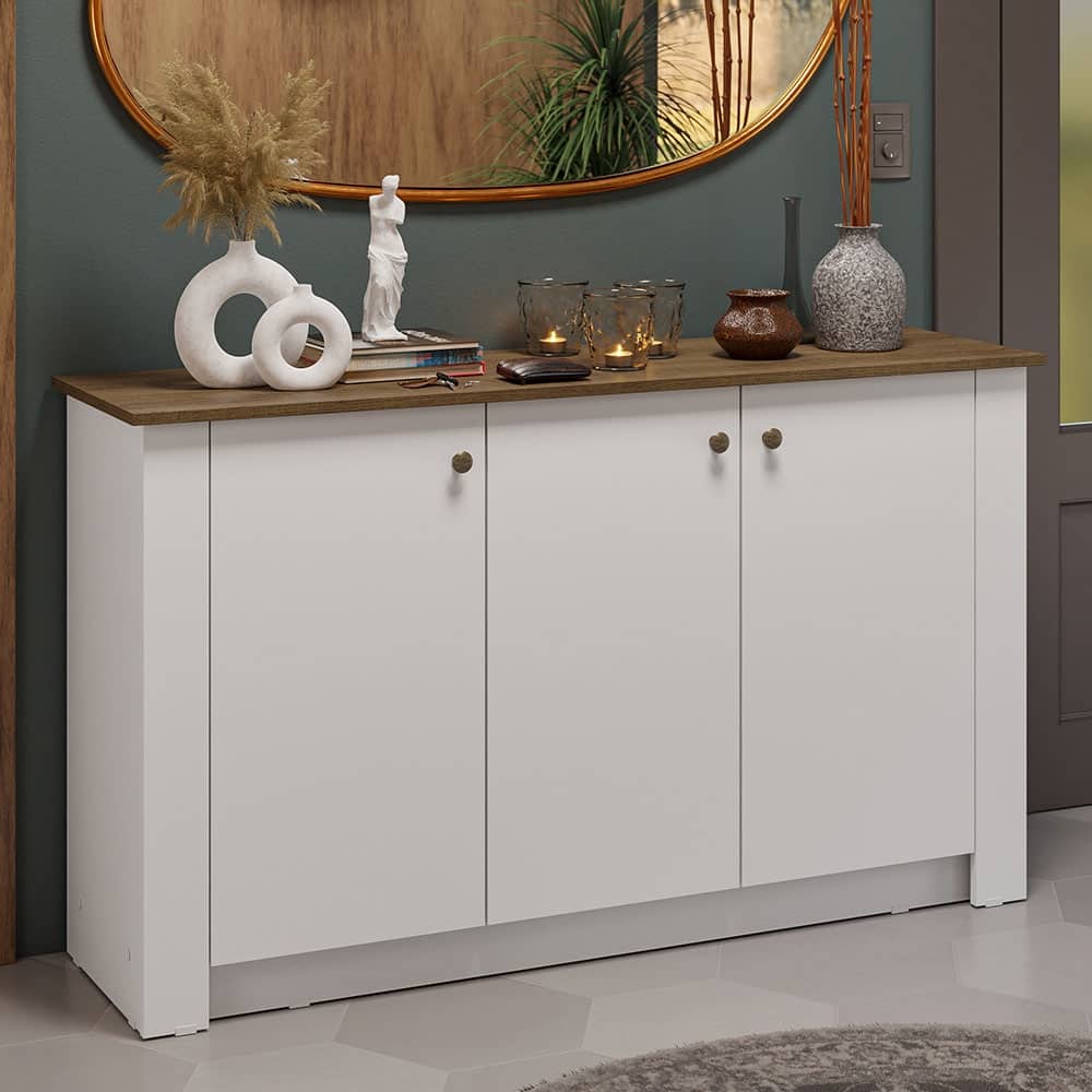 Madesa Entryway Storage Cabinet 3 Doors, Wooden Cabinet Unit for Hallway, Living Roor, Foyer Ideal Organizing Decor - White