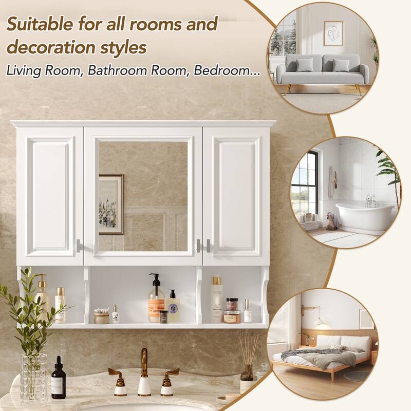 35'' x 28'' Wall Mounted Bathroom Cabinet, Modern Bathroom Wall Cabinet with Mirror and Open Shelves