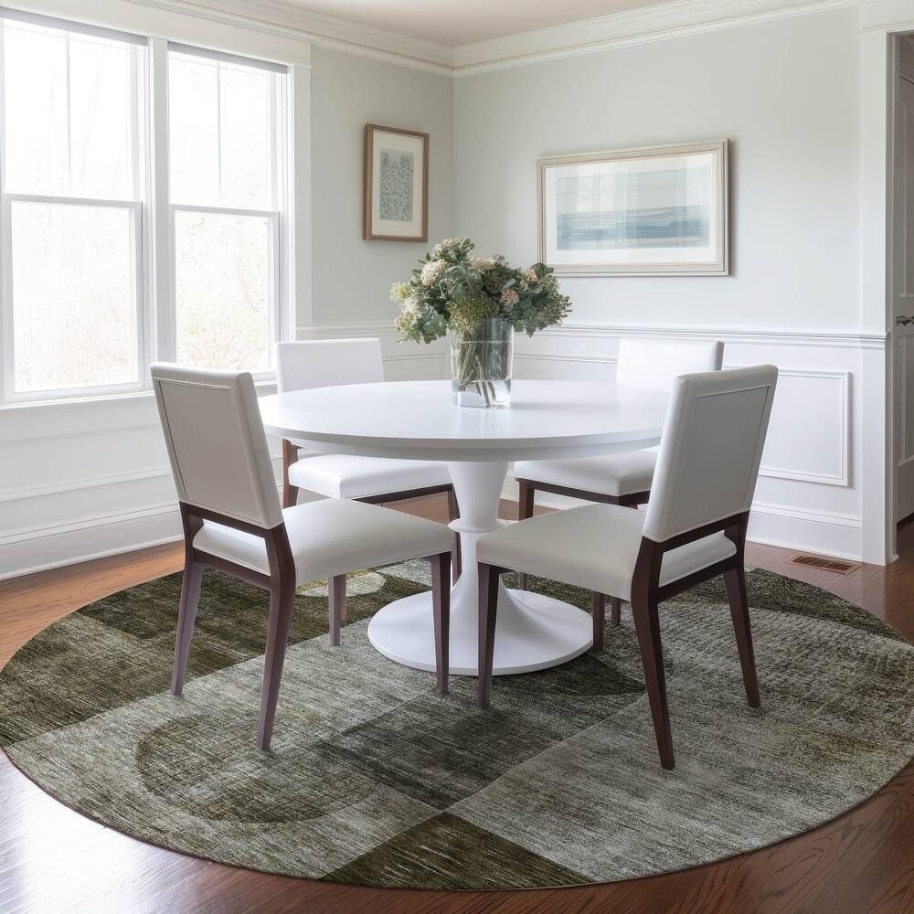 Machine Washable Indoor/ Outdoor Abstract Geo Chantille Rug