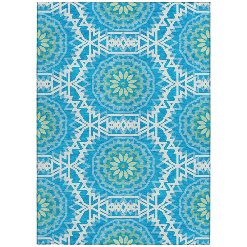 HomeRoots Floral Medallion Transitional Rectangle Outdoor Rug