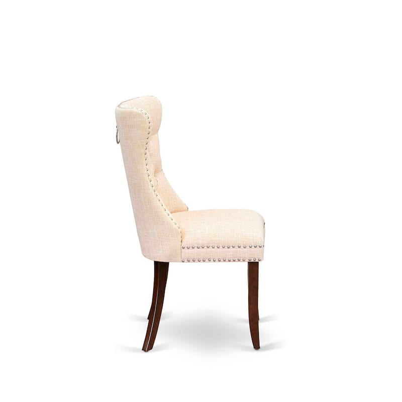 Parsons Dining Chairs Set of 2 - Light Beige Linen Upholstered Accent Chairs with Nailhead Trim