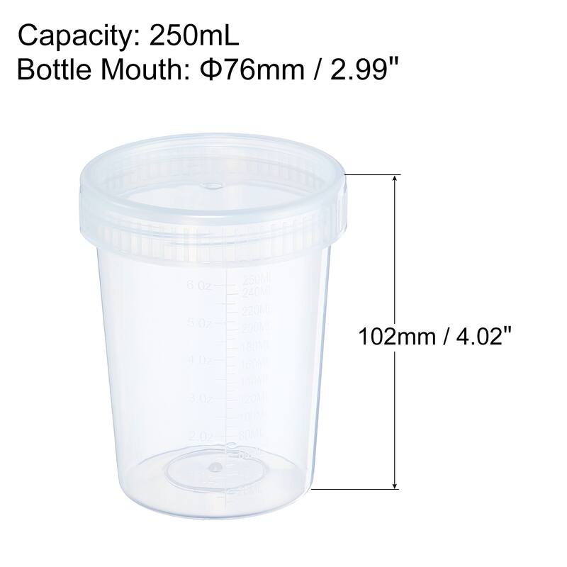 250mL Sample Cups 2Pcs Sample Containers Leak Proof Screw Cap for Lab - Clear, Clear - Clear, Clear