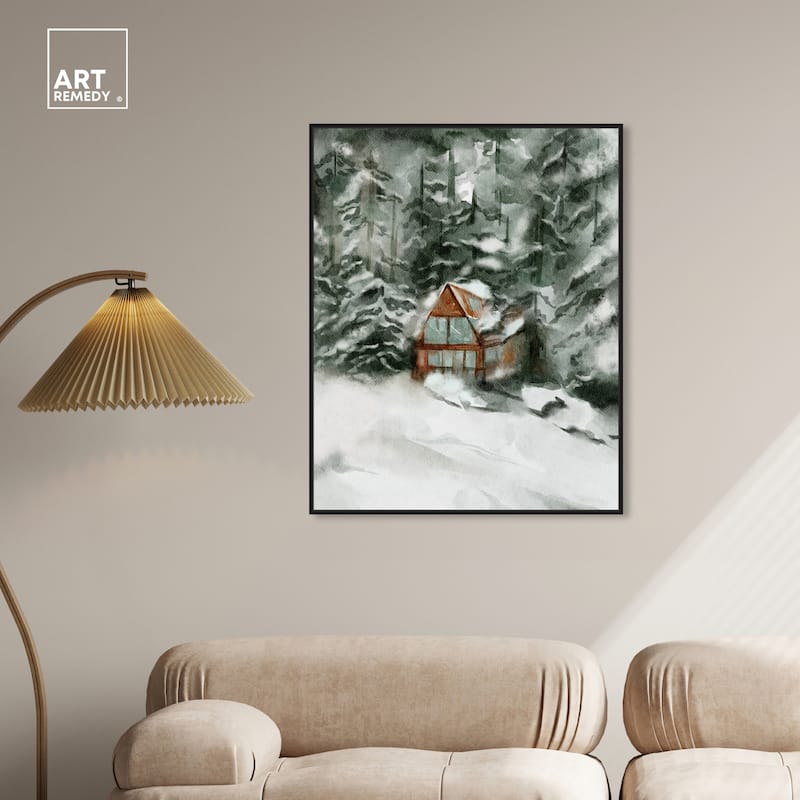 Art Remedy Winter In December Framed Landscape 1 Piece Canvas Wall Art Watercolor Style