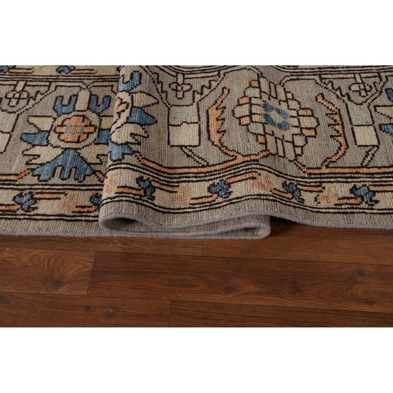 Oriental Oushak Turkish Large Rug Hand-Knotted Beige Wool Carpet - 10'1"x 14'0"