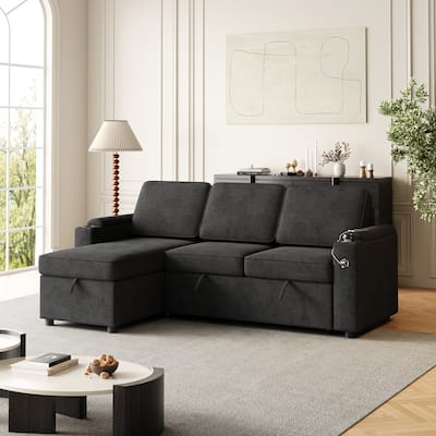 85.8" Fabric Sleeper Sectional Sofa with Storage & USB