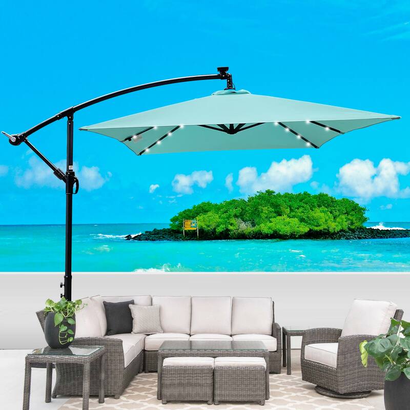 Rectangle 2x3M Outdoor Patio Umbrella Solar Powered LED Lighted - Turquoise