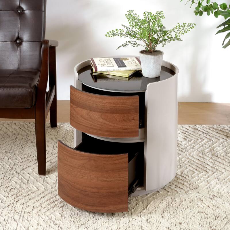 Christopher Knight Home - Italian Retro Double Storage Oval Side Table in Gray-Brown Finish, Modern & Functional Design - Grey+Brown