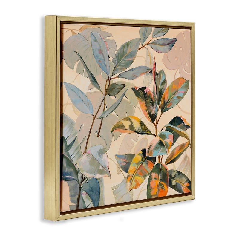 Stupell Tropical Leaves Warm Tones Framed Floater Canvas Wall Art Design By Dusza