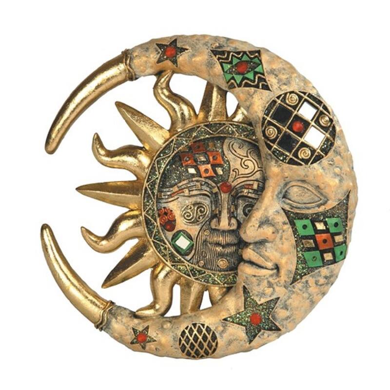 Q-Max Gold Mosaic Sun and Moon Celestial Wall Decor 8"H Day Surrendering Unto Night Home Decoration