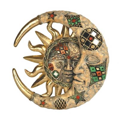 Q-Max Gold Mosaic Sun and Moon Celestial Wall Decor 8"H Day Surrendering Unto Night Home Decoration