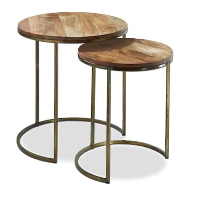 Weston Nesting Mango Wood & Iron Side Table Accent Table Night Stand Living Room Bedroom Decoration Set of 2
