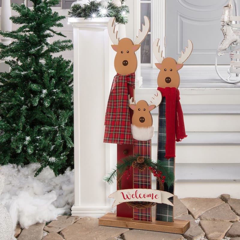 Glitzhome 35"H Wooden Deer or Snowman or Gnome Family Porch Decor