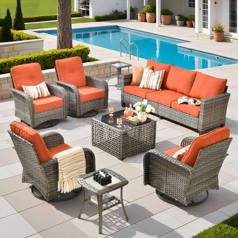 XIZZI Outdoor Patio Furniture Grey Wicker Conversation Seating Set