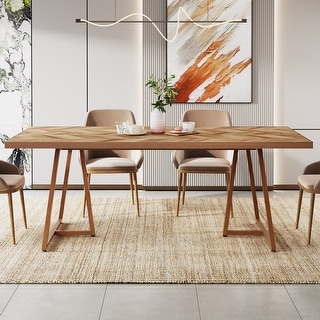 71" Farmhouse Dining Table for 6 to 8, Rectangular Wood Kitchen Table ...