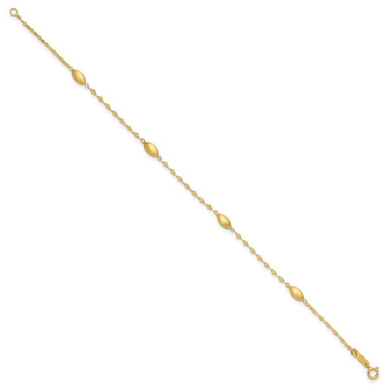 Curata 14k Yellow Gold 3.7mm Sparkle Cut With Satin Oval Beads Bracelet 7.5 Inch