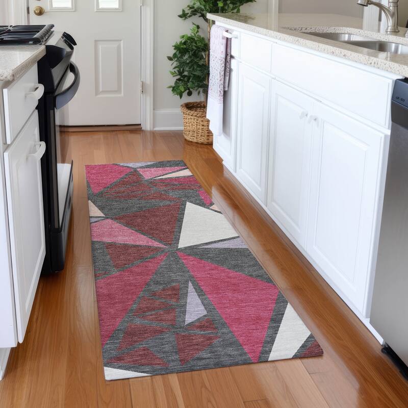Premium Washable Super Soft Contemporary Mosaic Mayfield Rug - Burgundy - 2'3" x 7'6"