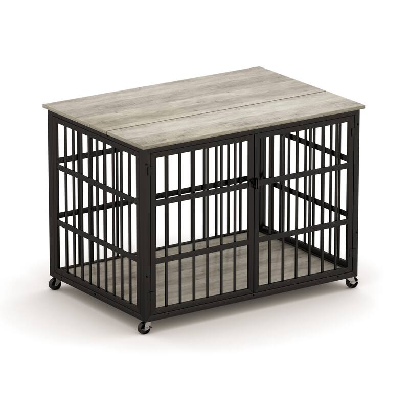 Decorative Pet House, Dog Crate Furniture with Iron Frame Door and wheels