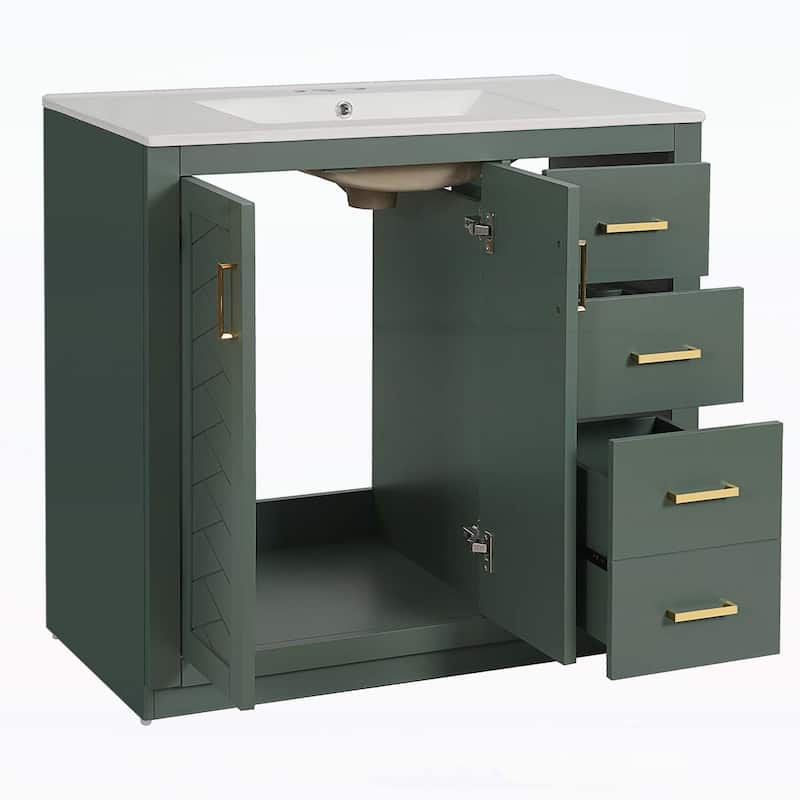 Wood Frame Bathroom Storage Cabinet,with Ceramic Sink Combo