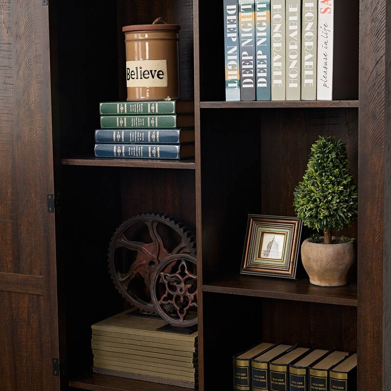 Rustic Farmhouse Tall Storage Cabinet with X-Shape Barn Doors, Adjustable Shelves for Multi-Purpose Use