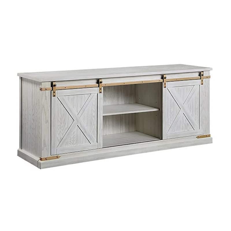 Bego 72 Inch TV Entertainment Console, Sliding Barn Door, Shelves, White