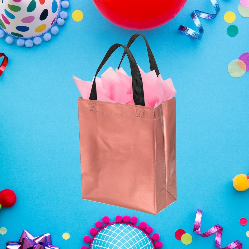 Gift Bags with Tissue, 12 Set 8" Reusable Non-Woven Gift Goodie Bags - 10"x8"x4"