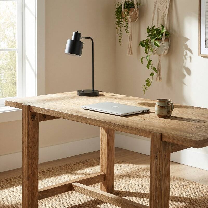 63" Solid Wood Executive Desk, Large Farmhouse Office Computer Desk