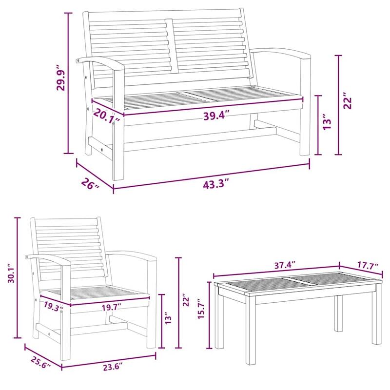 vidaXL Garden Sofa Set Natural Solid teak wood - 37 x 18 x 16