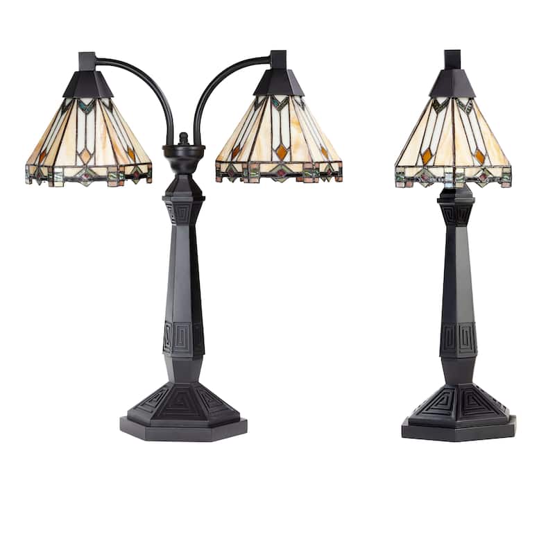 Jane River of Goods Black Metal and Stained Glass Cone Shade 21-Inch Table Lamp - 21" x 7" x 21"