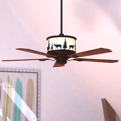Yellowstone 56-in Rustic Moose Bronze Ceiling Fan and Remote - 56-in W x 18-in H x 56-in D