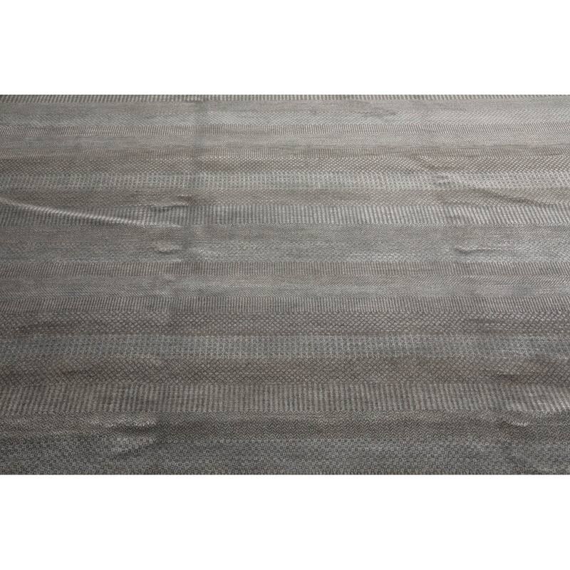 Hand Knotted Tone On Tone Gray Tibetan Wool & Silk Modern Area Rug - 8' 1'' x 10' 2''
