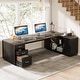 preview thumbnail 29 of 42, 85.8" L-Shaped Executive Desk, Extra Large Office Desk with Drawers Grey+Black