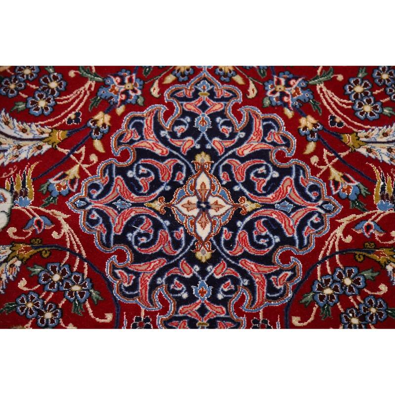 Vegetable Dye Red Wool & Silk Isfahan Persian Rug Hand-Knotted - 3'7"x 5'7"