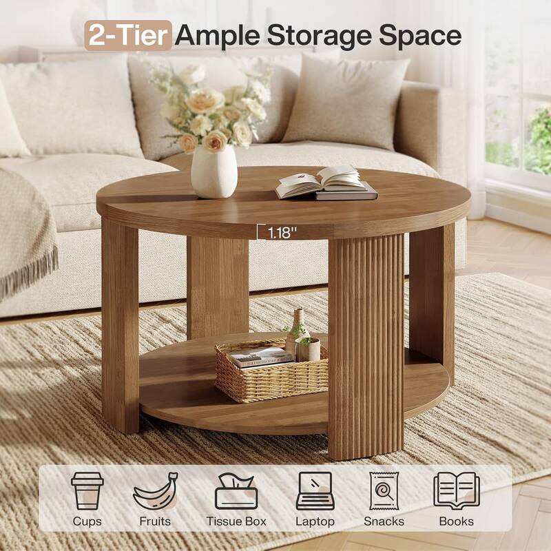 2-Tier Round Coffee Table for Living Room